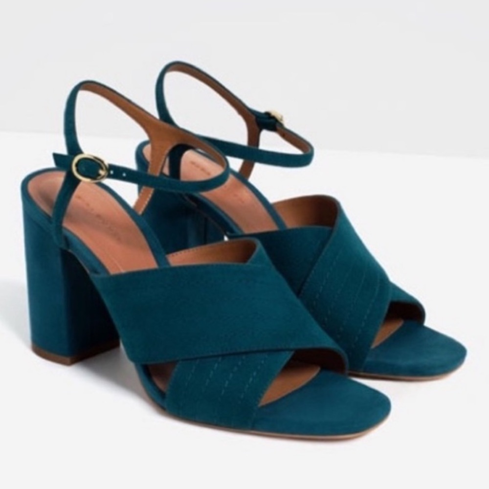 Teal (green blue) suede spring summer fall sandals 39 sold out Zara